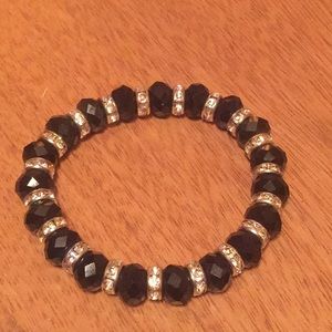 Diamond Jeweled and Black Bead Bracelet